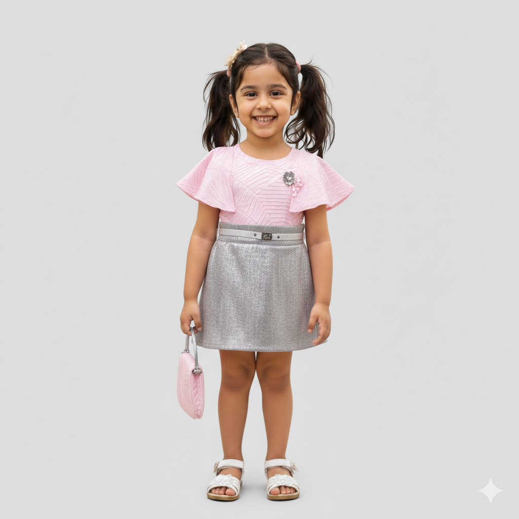 Pretty in Pink – Girls’ Party Dress with Belt and Handbag