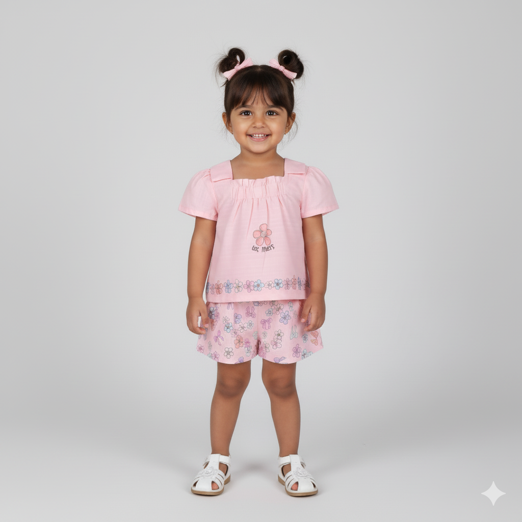 Play All Day: Girls’ Pink Top & Shorts Summer Set