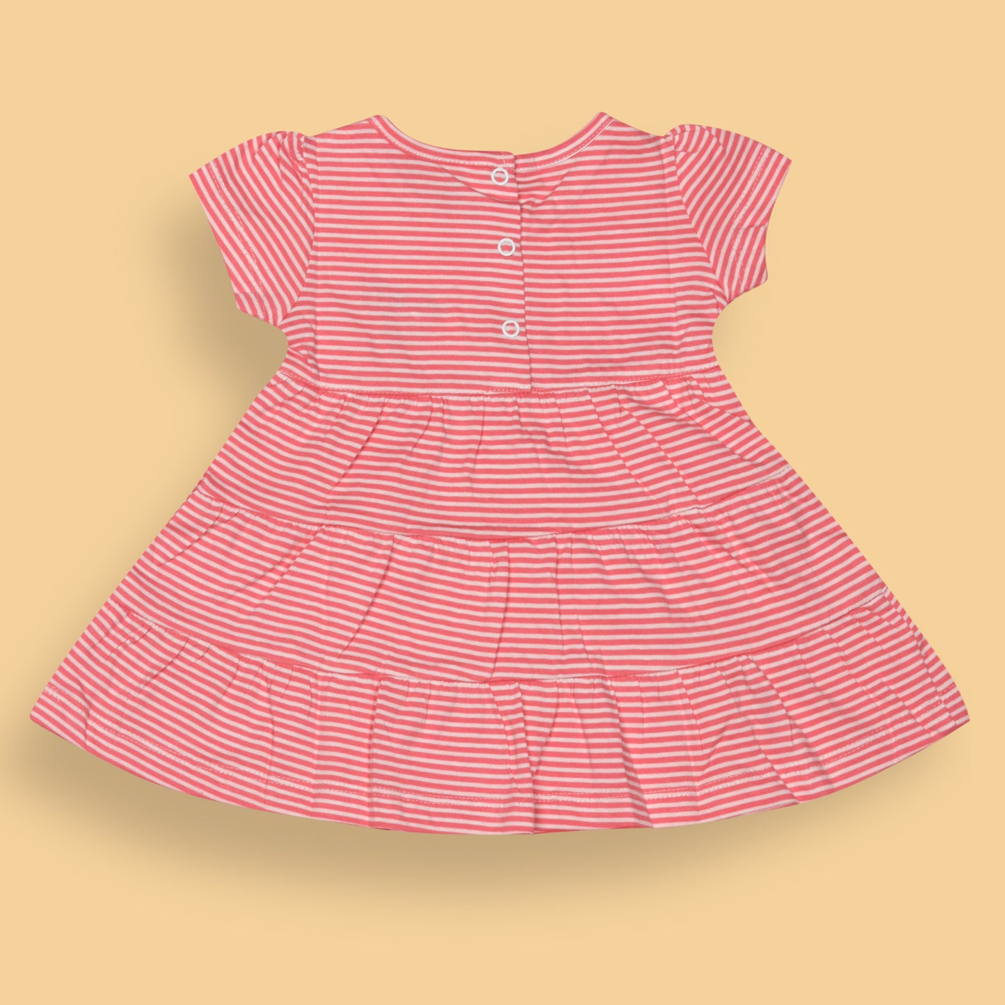 Zero Essentials Girls’ Coral Striped Frock – Half Sleeves, Knee Length, Easy Snap Buttons