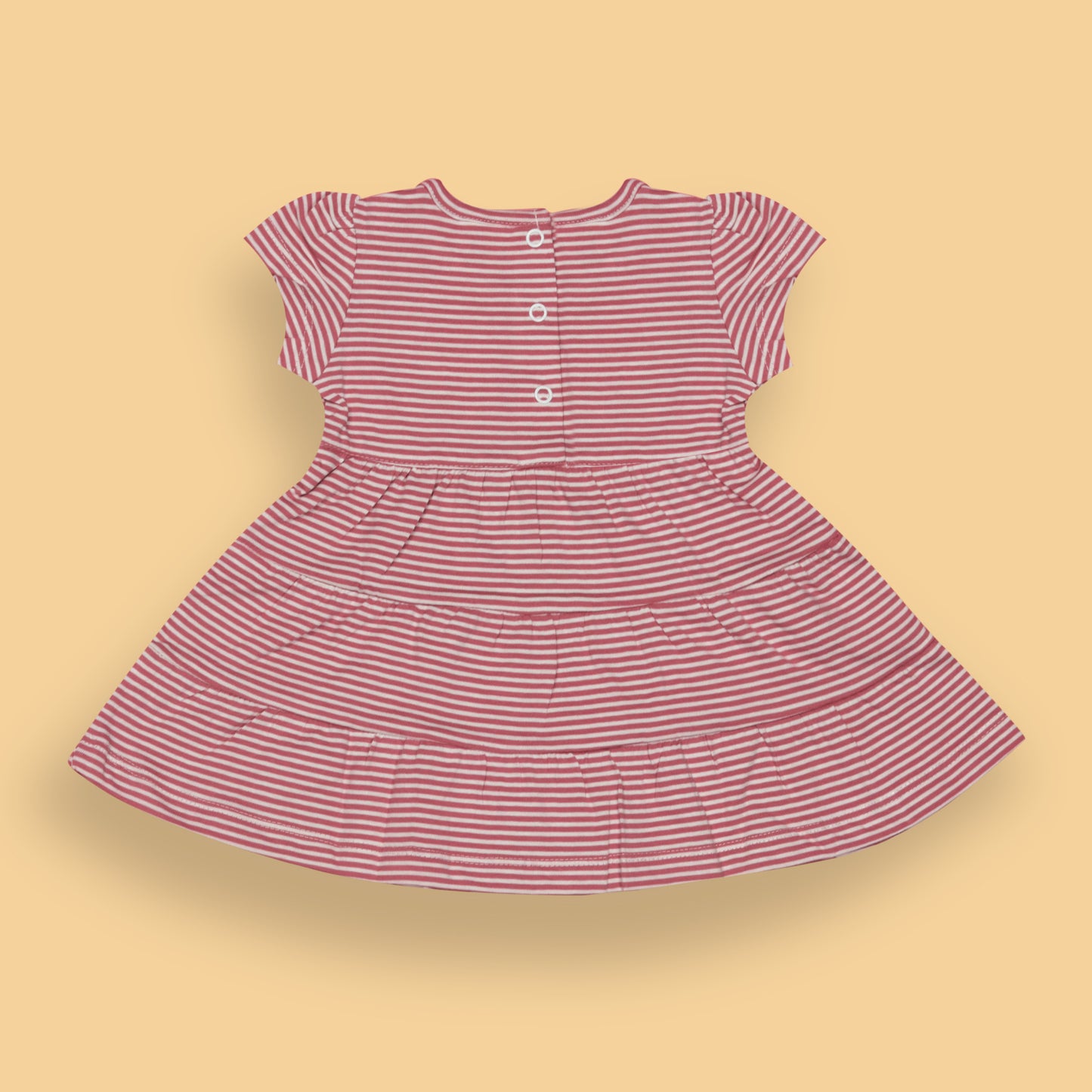 Zero Essentials Girls’ Wine Red Striped Frock – Half Sleeves, Knee Length, Easy Snap Buttons
