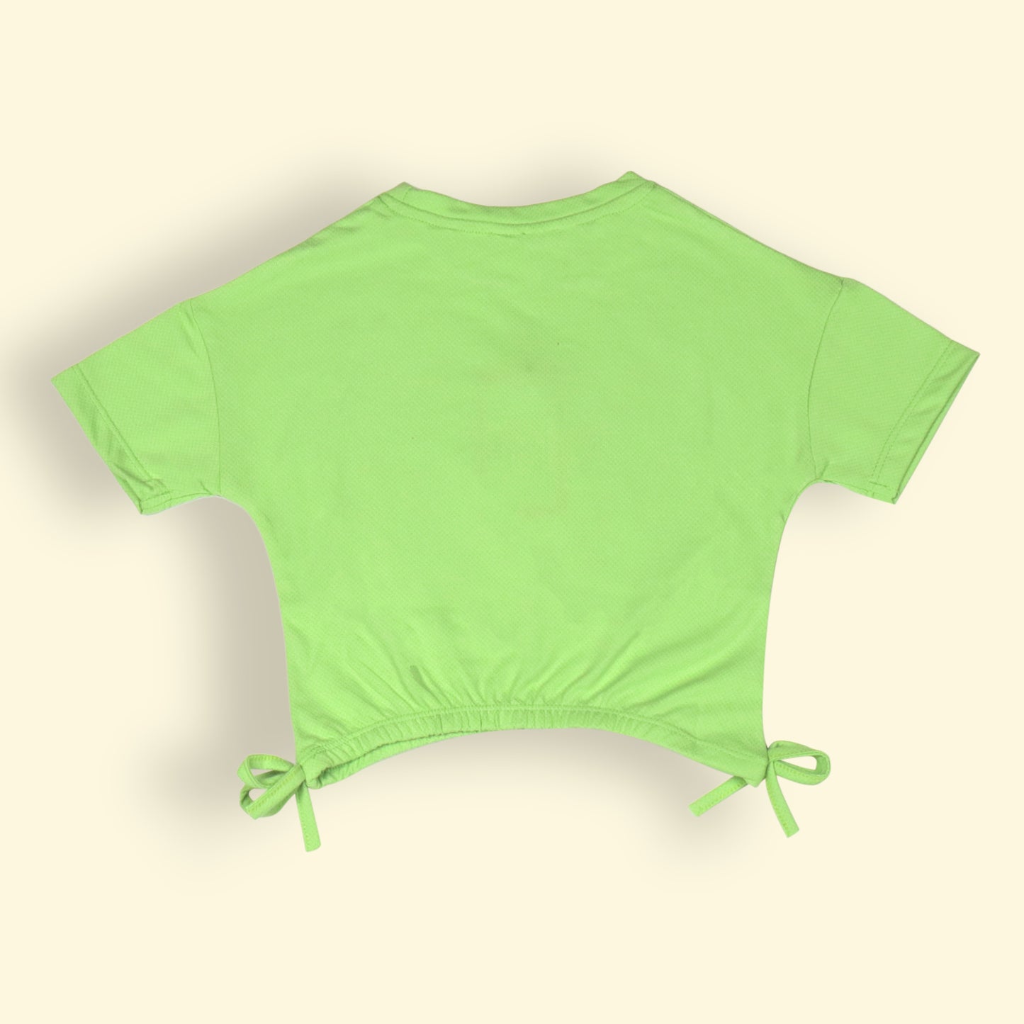 OlioKids Girl's Half Sleeve Round Neck Crop Top with Placement Print (Neon Green)