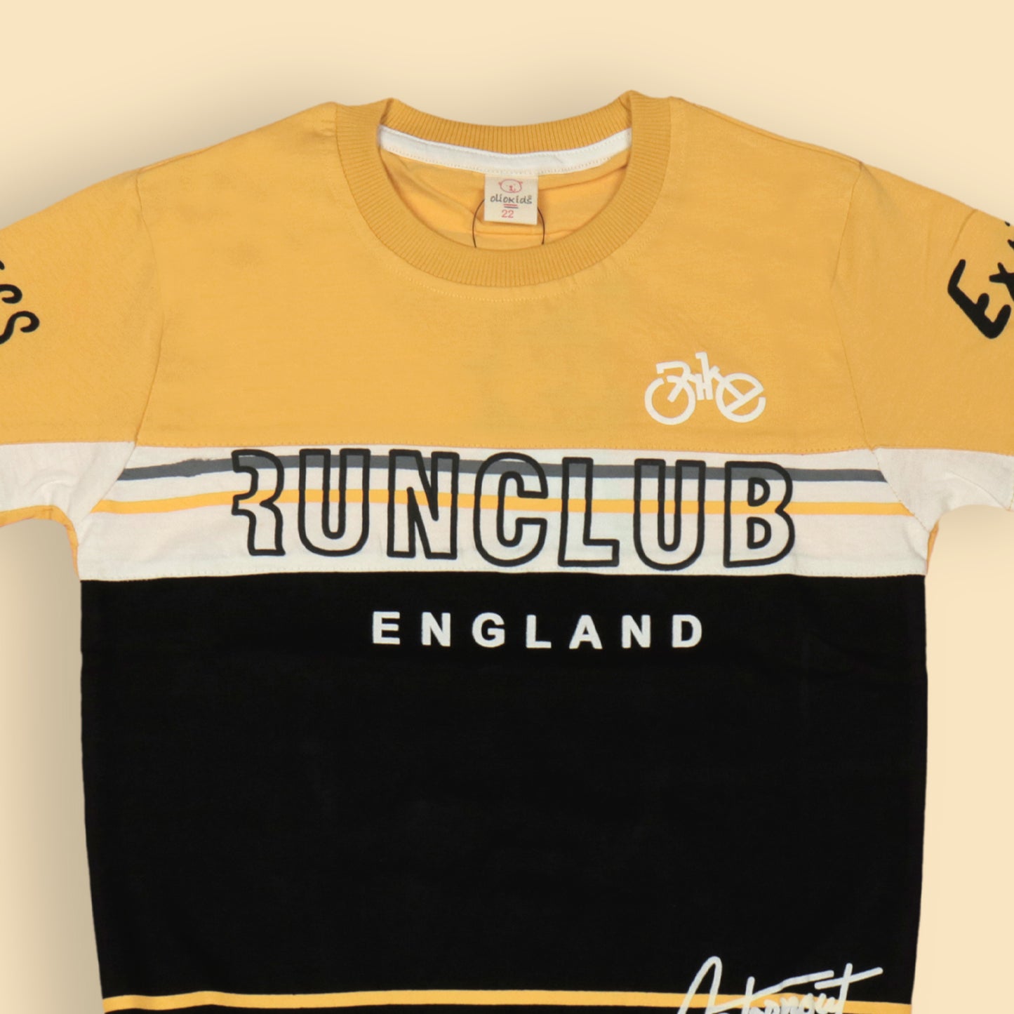 RUNCLUB England Tee by OlioKids – Boys’ Black Short Sleeves, Multicolour Print, Soft Cotton for Trendy Days Out