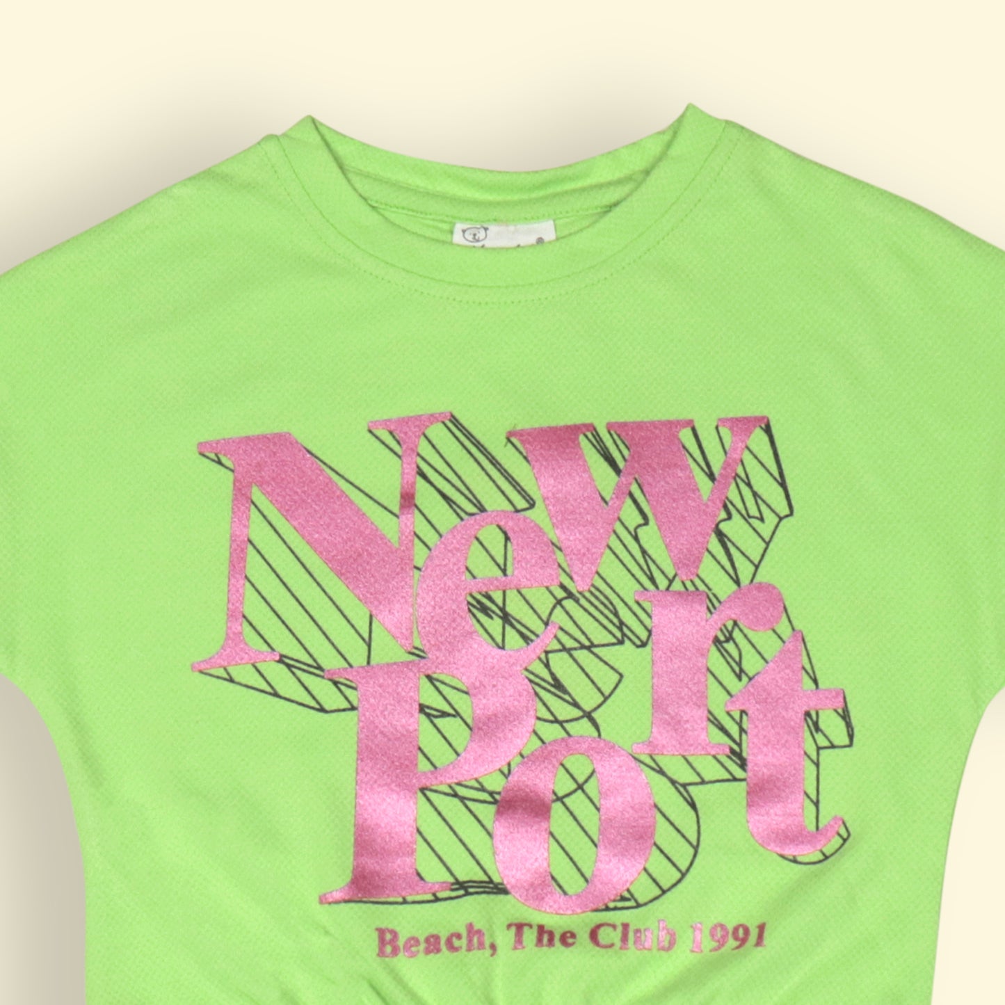 OlioKids Girl's Half Sleeve Round Neck Crop Top with Placement Print (Neon Green)
