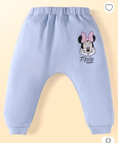 Babyhug Disney Interlock Knit Full Length Diaper Leggings with Minnie Mouse Graphics Pack of 3- Pink White & Light Blue