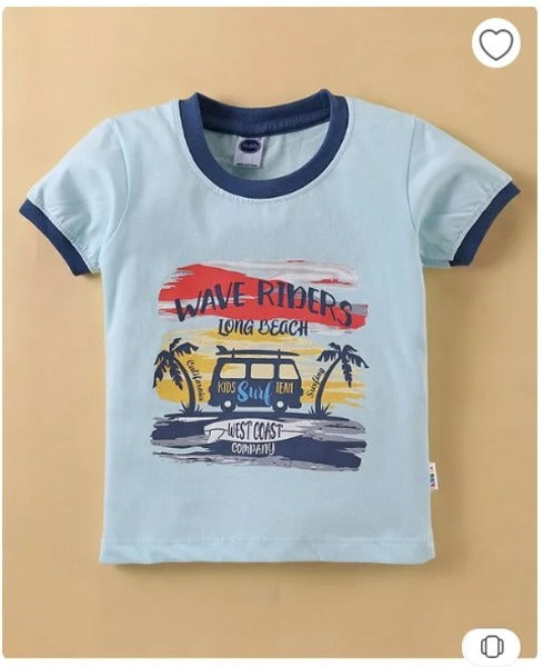 Teddy Sinker Knit Half Sleeves T-Shirt & Shorts Set with Beach Theme - Blue