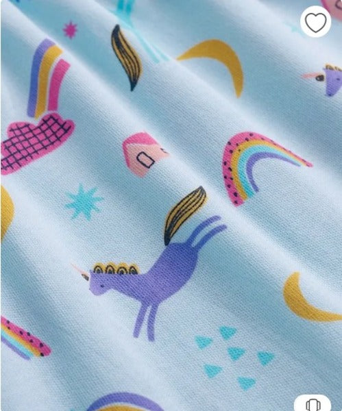 CUCUMBER Intelock Knit Full Sleeves Frock with Rainbow & Unicorn Print - Light Blue