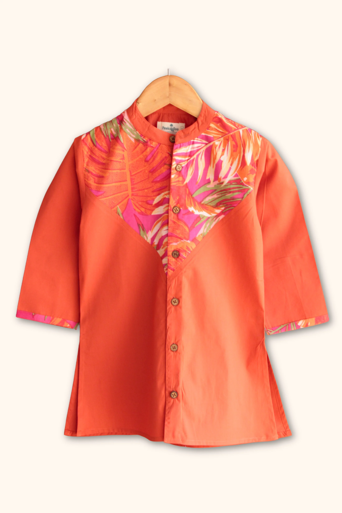Peekaaboo Trendy Boys' Imarti Kurta Set – Orange Color Block Design