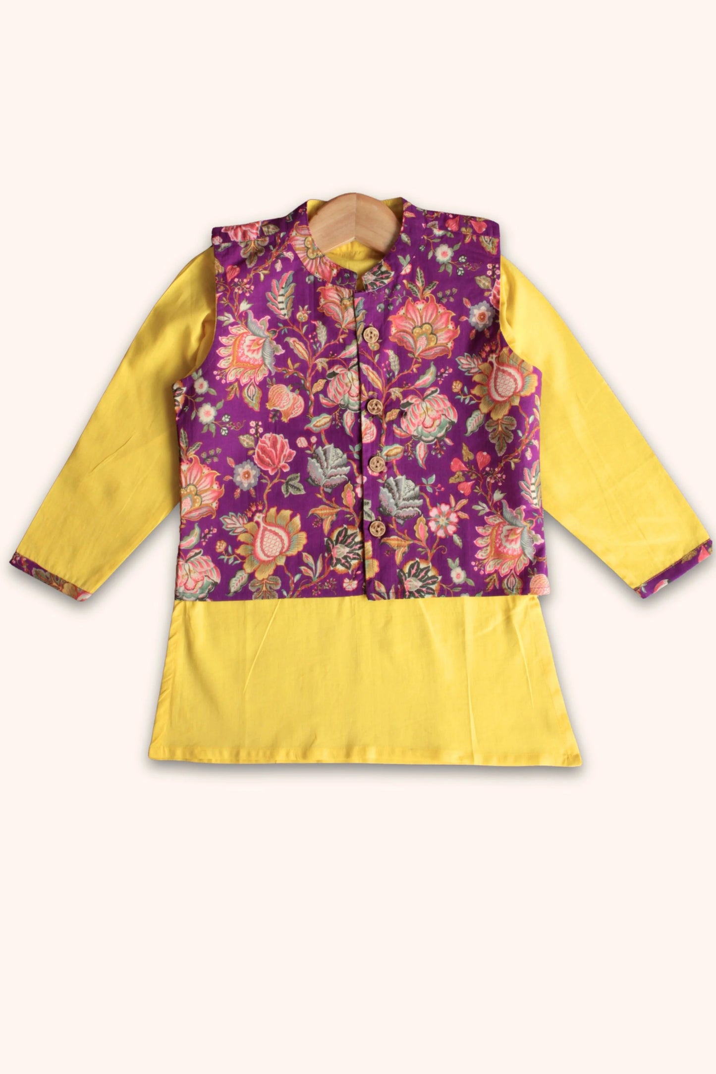 Peekaaboo Boys' Purple Kesari 3-Piece Ethnic Outfit – Kurta, Pant & Jacket Set