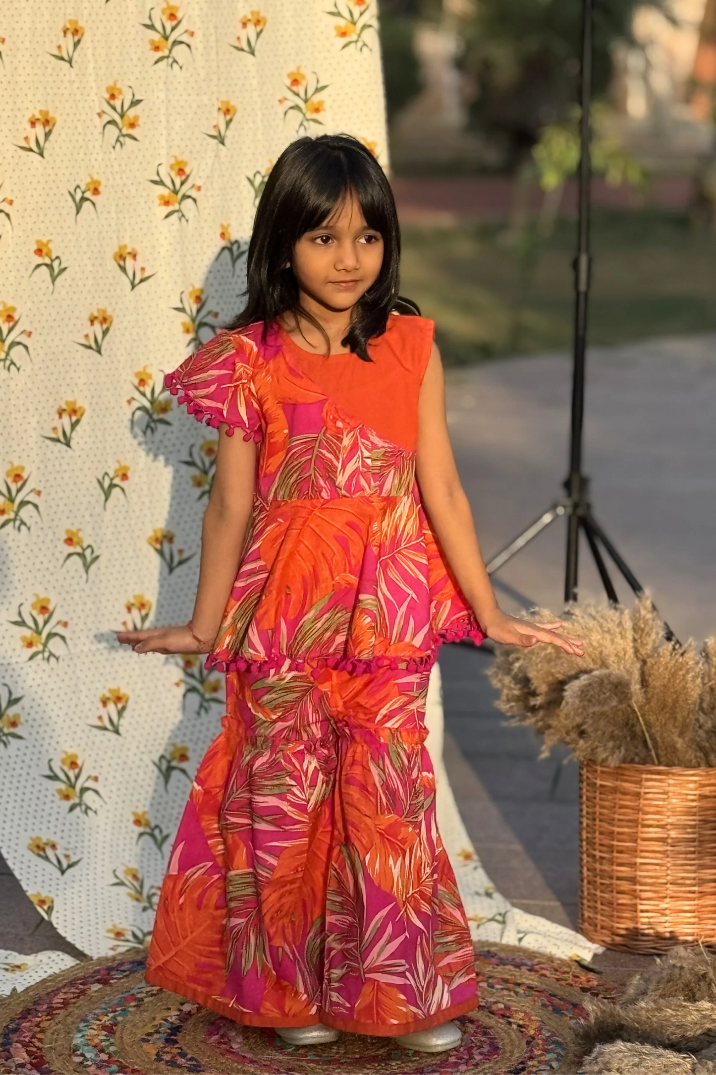 Peekaaboo Girls' Imarti Peplum Top & Sharara Set – Color Block Design