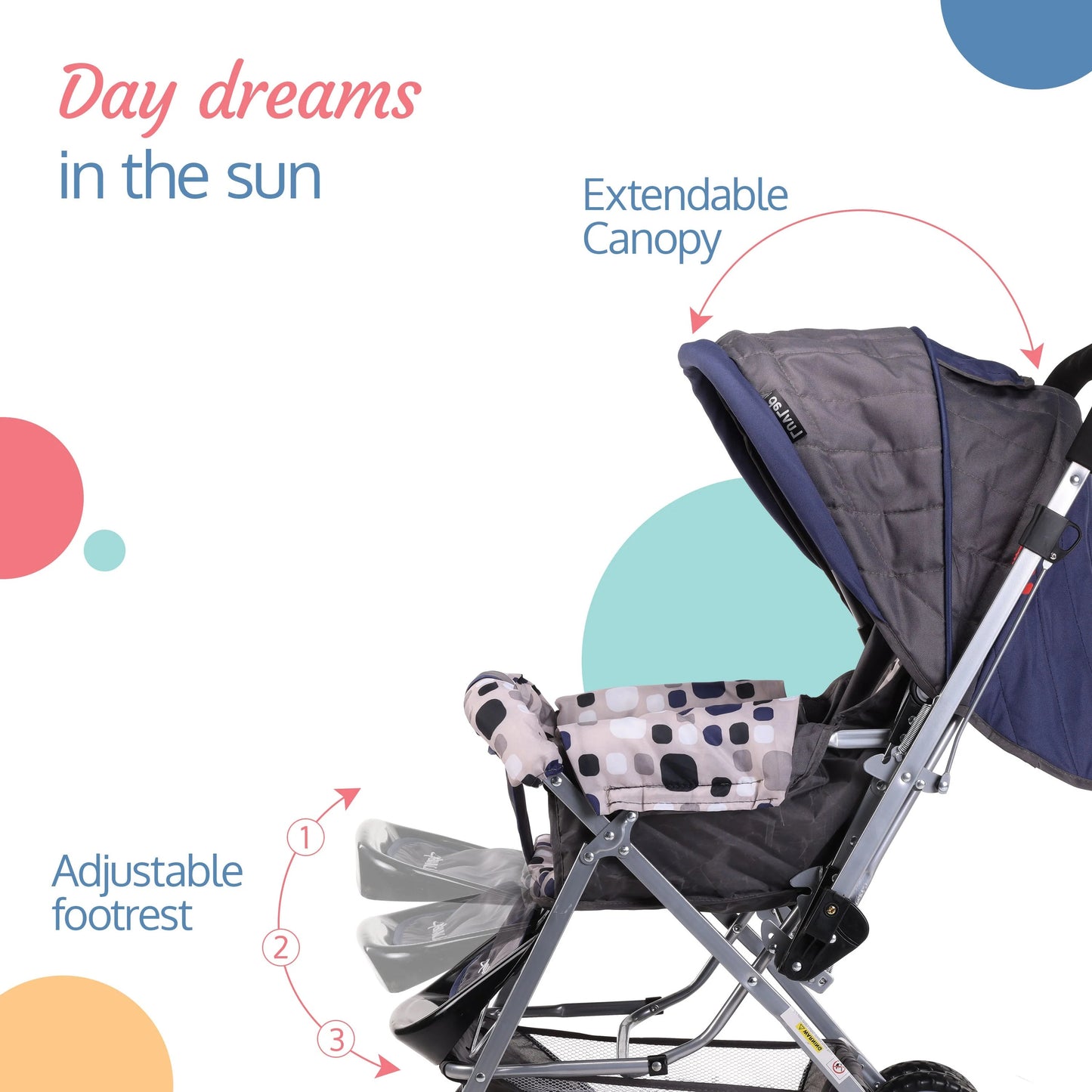 LuvLap Sunshine Baby Stroller/Pram for 0 to 3 Years New Born/Toddler/Kid 5 Point Safety Harness Adjustable backrest 360 Swivel Wheel Large Storage Basket Reversible Handlebar(Navy Blue)
