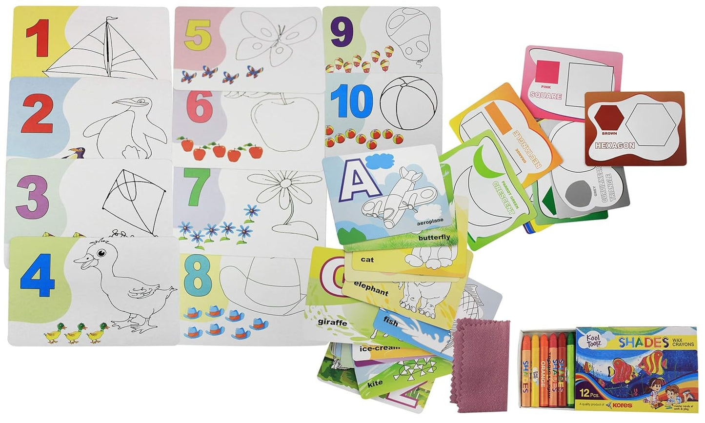 4-in-1 Colour & Wipe Learning Kit – ABCs, Numbers, Shapes & Colours for Preschoolers
