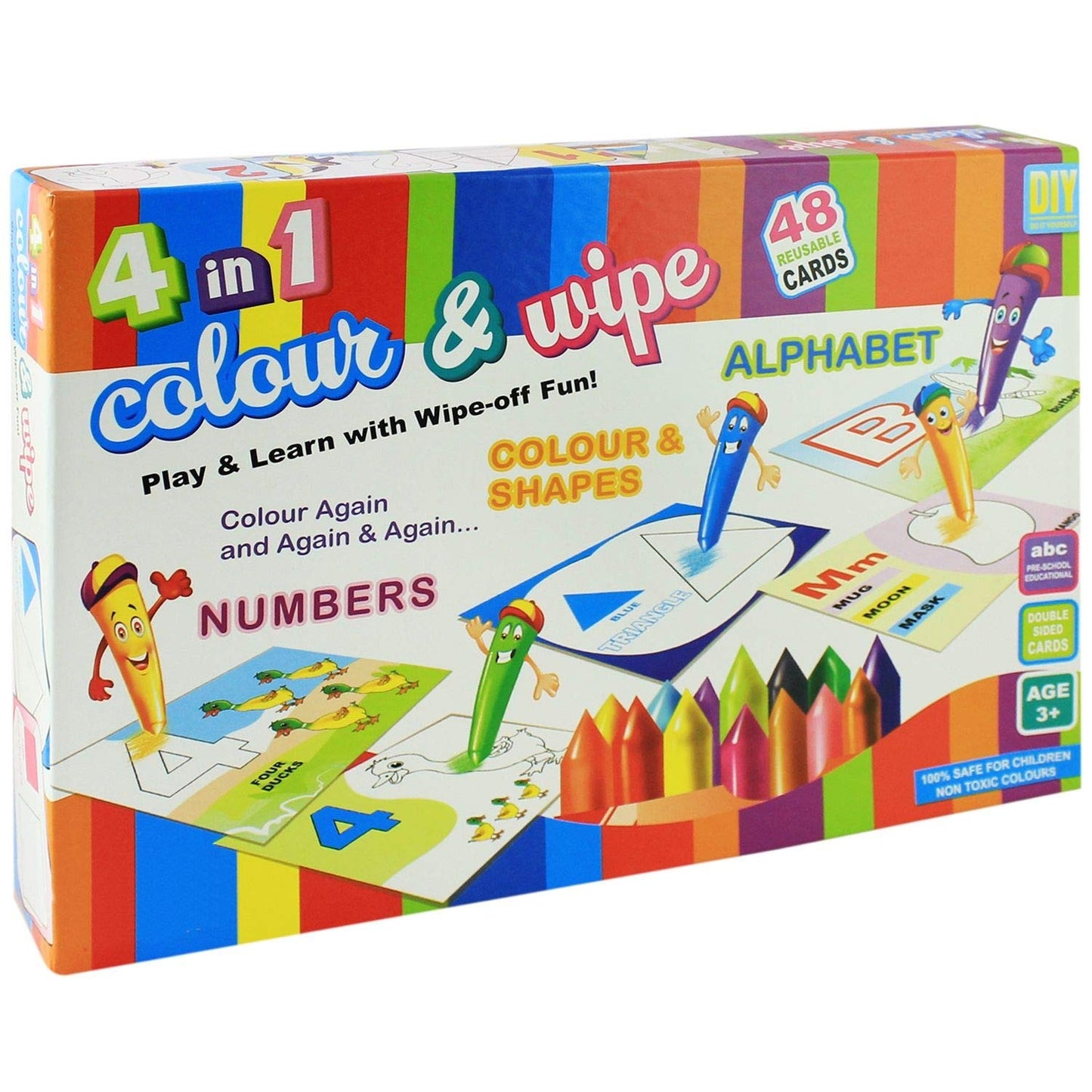 4-in-1 Colour & Wipe Learning Kit – ABCs, Numbers, Shapes & Colours for Preschoolers