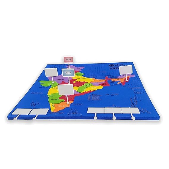 EKTA Explore India Map Puzzle for Kids India Map with State Capitals Puzzle Foam Map for Educational Jigsaw Puzzle and Learning Aid Games for Kids Foam Puzzle Games 24 Pieces - Blue