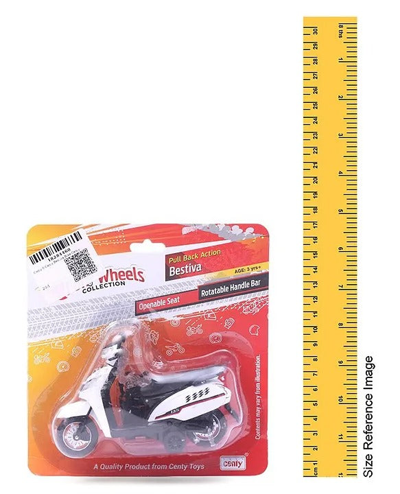 CENTY Toys Bestiva White Colour Scooty Toy - Pull Back Action- Rear Wheel Suspension Moves - Seat Opens - Pull Back Action That Can Change To Free Wheel 3-12 years