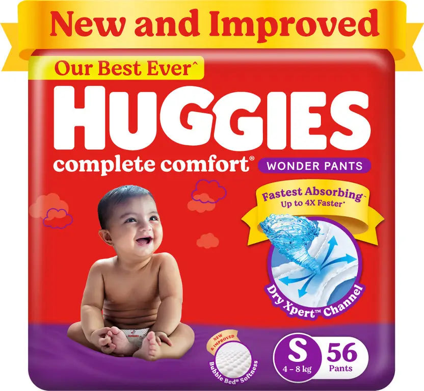 Huggies Complete Comfort Wonder Pants, India's Fastest Absorbing Diaper - S (56 Pieces)