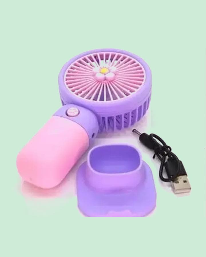Mini Durable Fan Portable Handheld/Desktop USB Charging Fan for Kids| Pink & Purple Color| Pack of 1