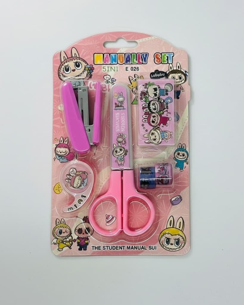 5-in-1 Kids Stationery Set | School & Art Kit with Pink Scissors, Stapler, Tape & Essentials