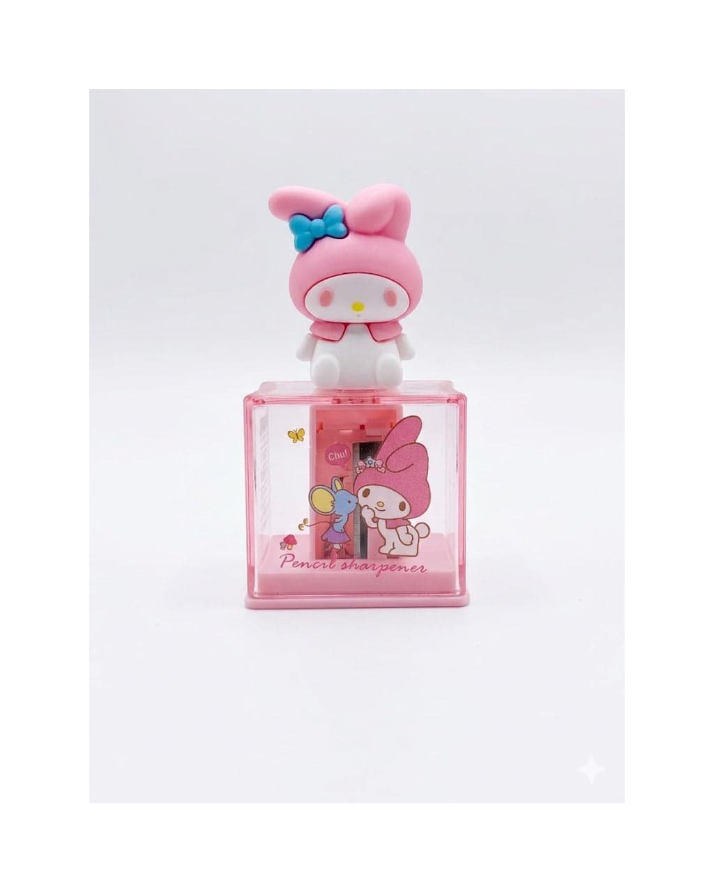 My Melody Style Figure Pencil Sharpener Set (3Pc) – Cute Kawaii Pink Character Sharpener with Removable Base for Kids