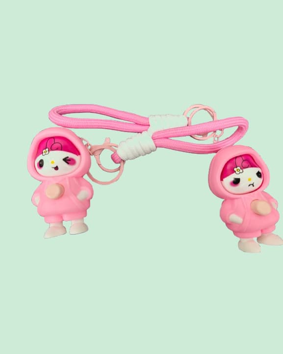 Face Changing Cute Cartoon Character Band Keychain Bag Accessory for Kids & Adults| Pink | Pack of 2