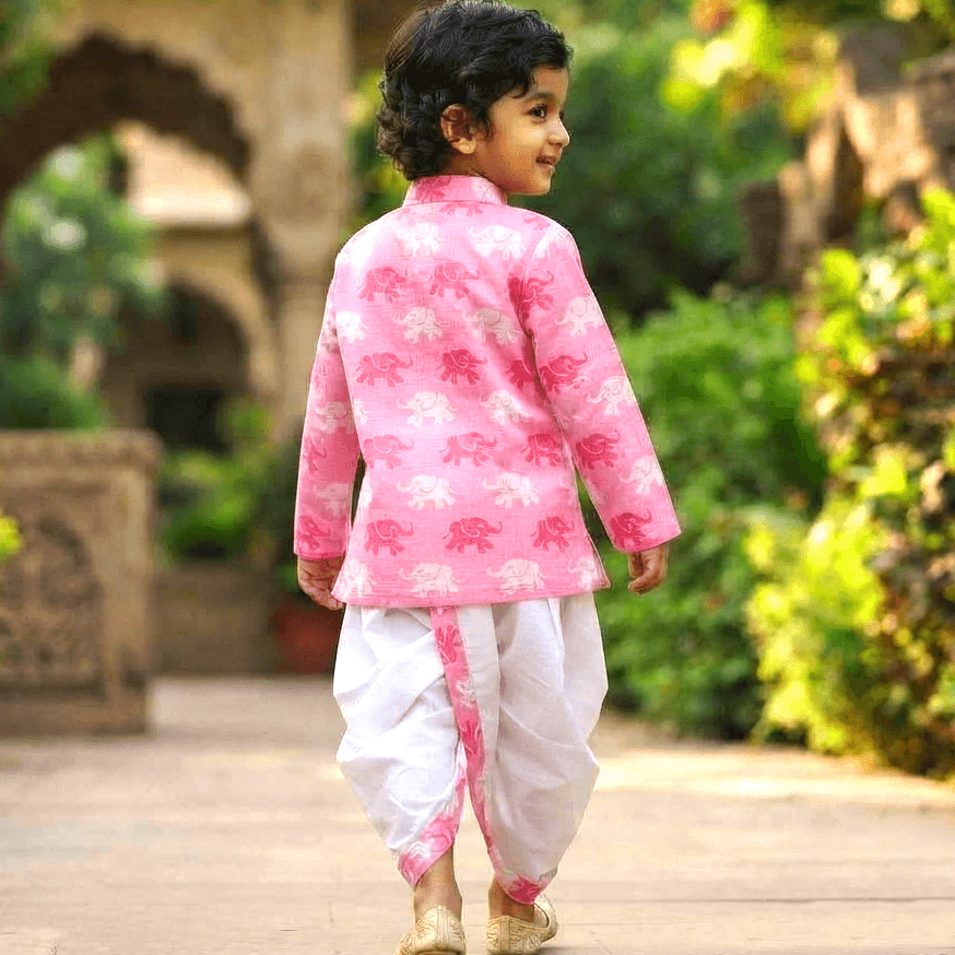 Cuddly Cubs Pink Dhoti Kurta Set for Boys - Cotton Full Sleeves Mandarin Collar Formal/Partywear All Season