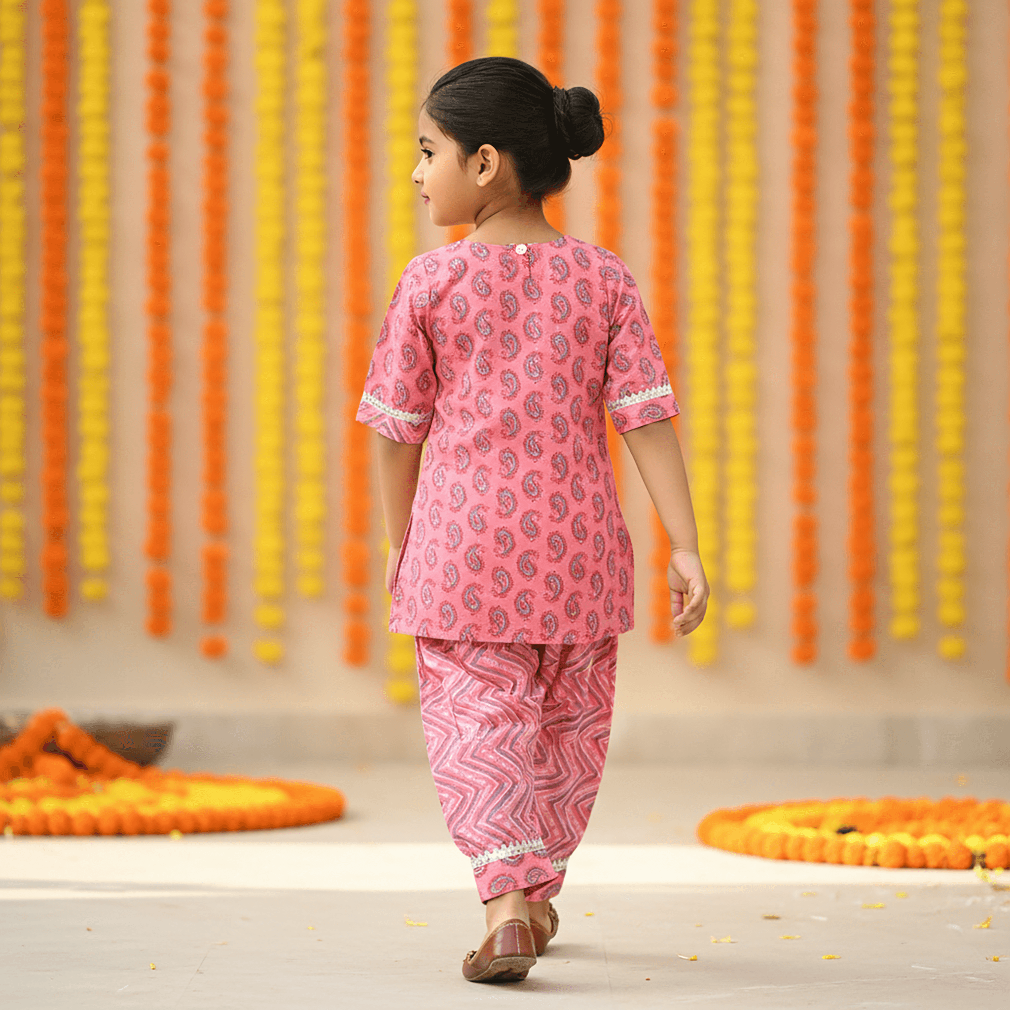 Cuddly Cubs Pink Cotton Kurti & Patiala Set for Girls - Formal/Partywear, All Season, Half Sleeves, Round Neck