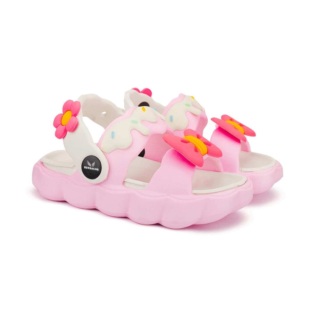 Bersache Girls Pink Rubber Sandals with Bow & Back Strap – Stylish Footwear for Casual, Daily & Outdoor Wear