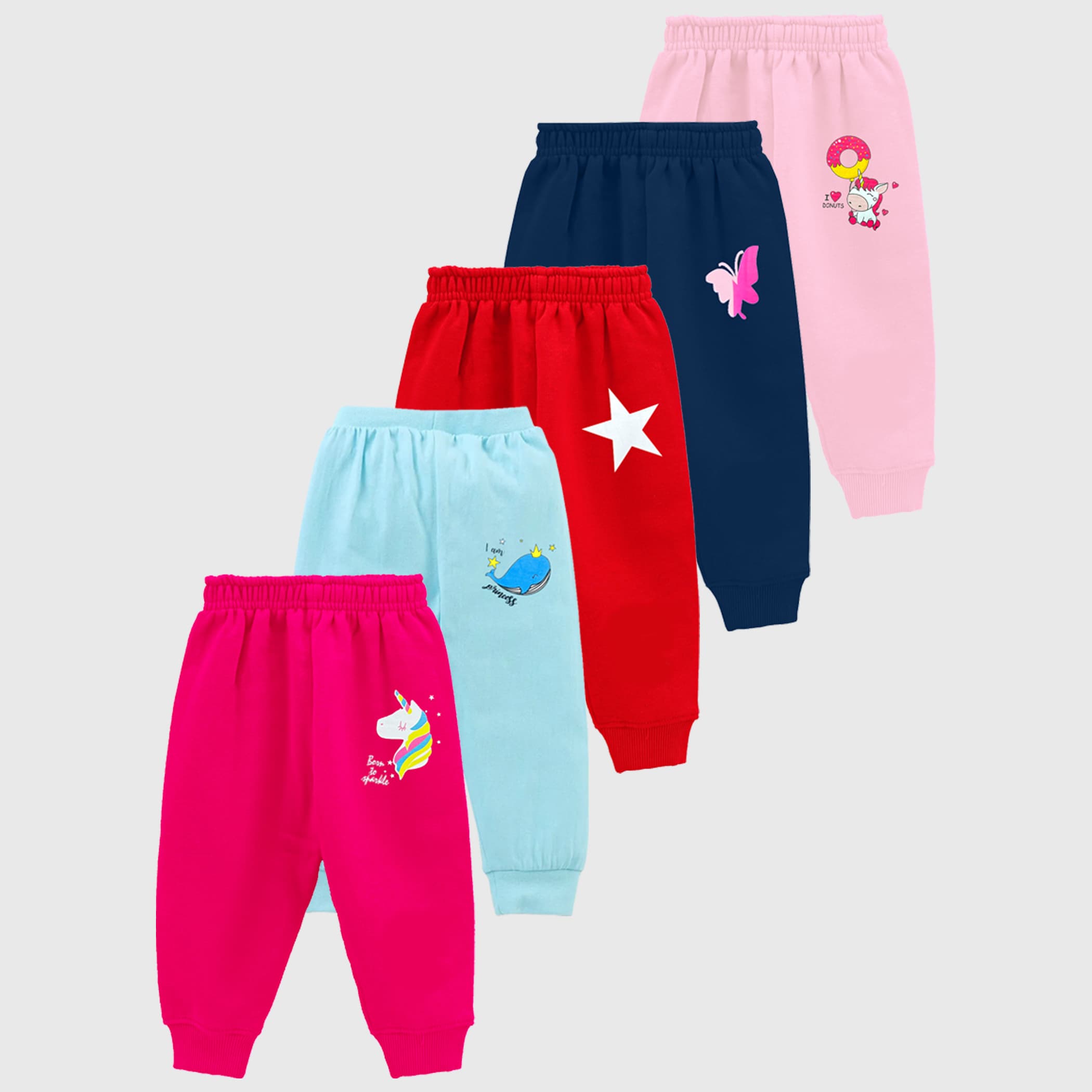Kuchipoo Pink, Dark Pink, Light/Sky Blue, Red & Navy Blue Cotton Full Length Joggers for Girls - Casual Daily Wear