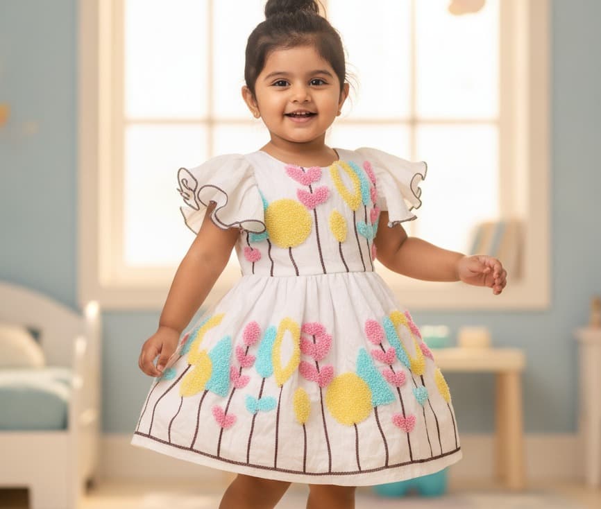 Little Heena Girls Pink Cotton Blend One-Piece Frock | Short Sleeves Round Neck Back-Zip Casual Partywear Dress