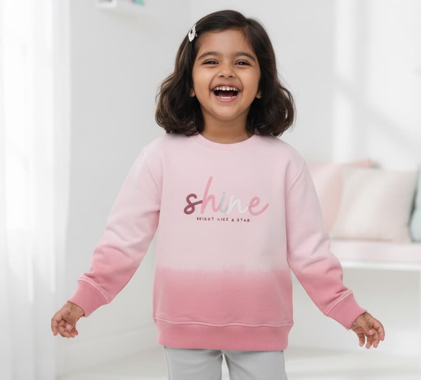 Milou Girls' Pink Cotton Blend Sweatshirt with "shine BRIGHT LIKE A STAR" for Casual Winter Wear