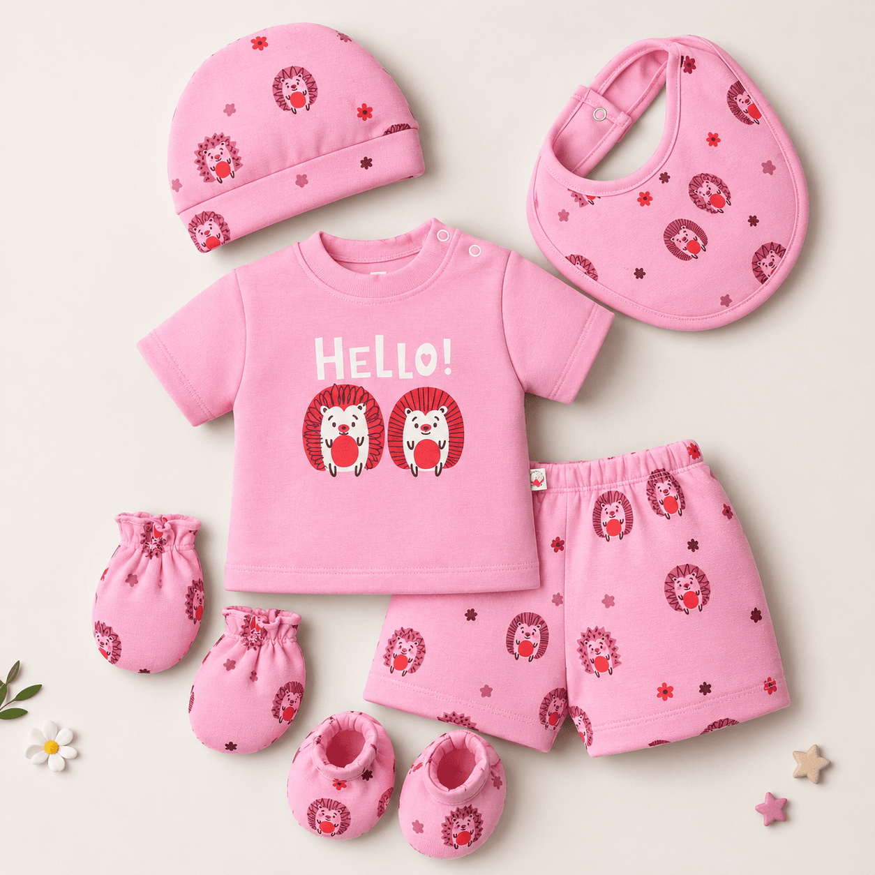 Moonkids Unisex Pink Apparel Set | Cotton | Casual Wear | Snap Button Closure