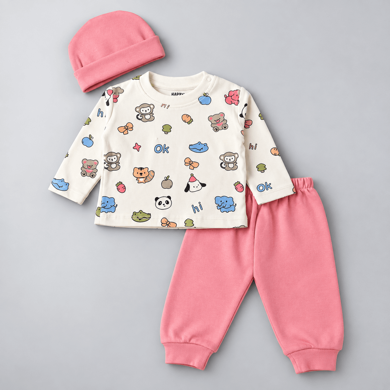 HAPPY CUBS Girls Pink Cotton & Cotton Blend Apparel Gift Set – Full Sleeve Round Neck Top & Full-Length Joggers