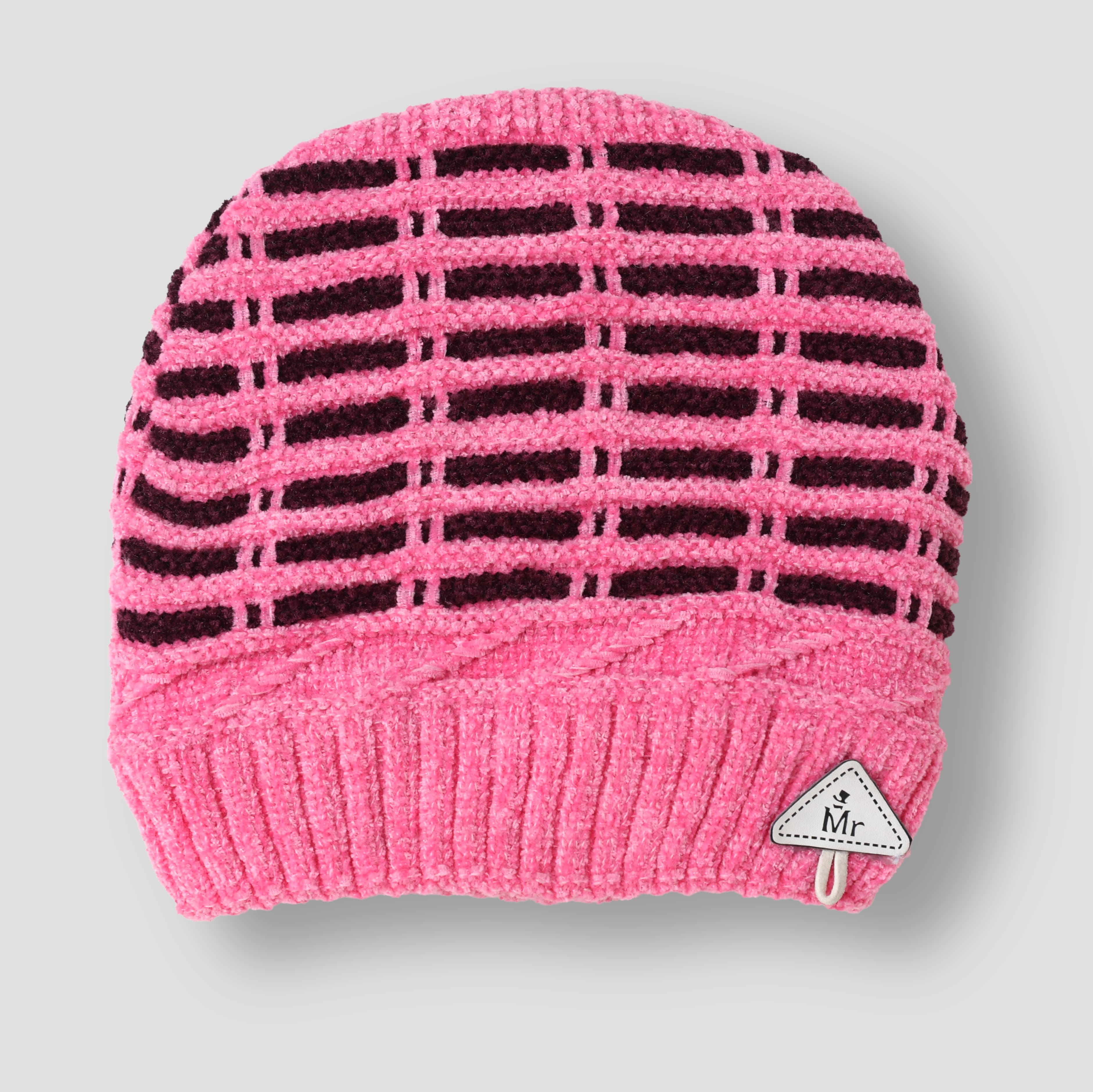 Oh! Hats Unisex Pink Striped Woolen Beanie Cap | Casual Travel & Outdoor Winter Headgear