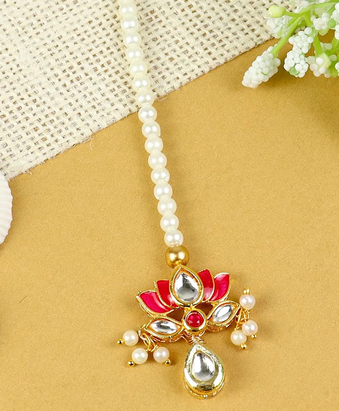 Asthetika Kids Pink Girls' Maang Tikka – Delightful & Radiantly Cute Ethnic Accessory for Daily Wear, Parties & Travel