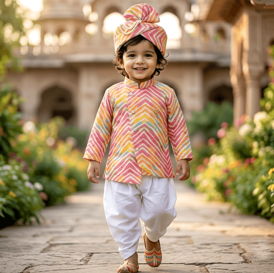 Kookies Boys Pink Cotton Blend Dhoti Kurta Set for Formal/Partywear All Season