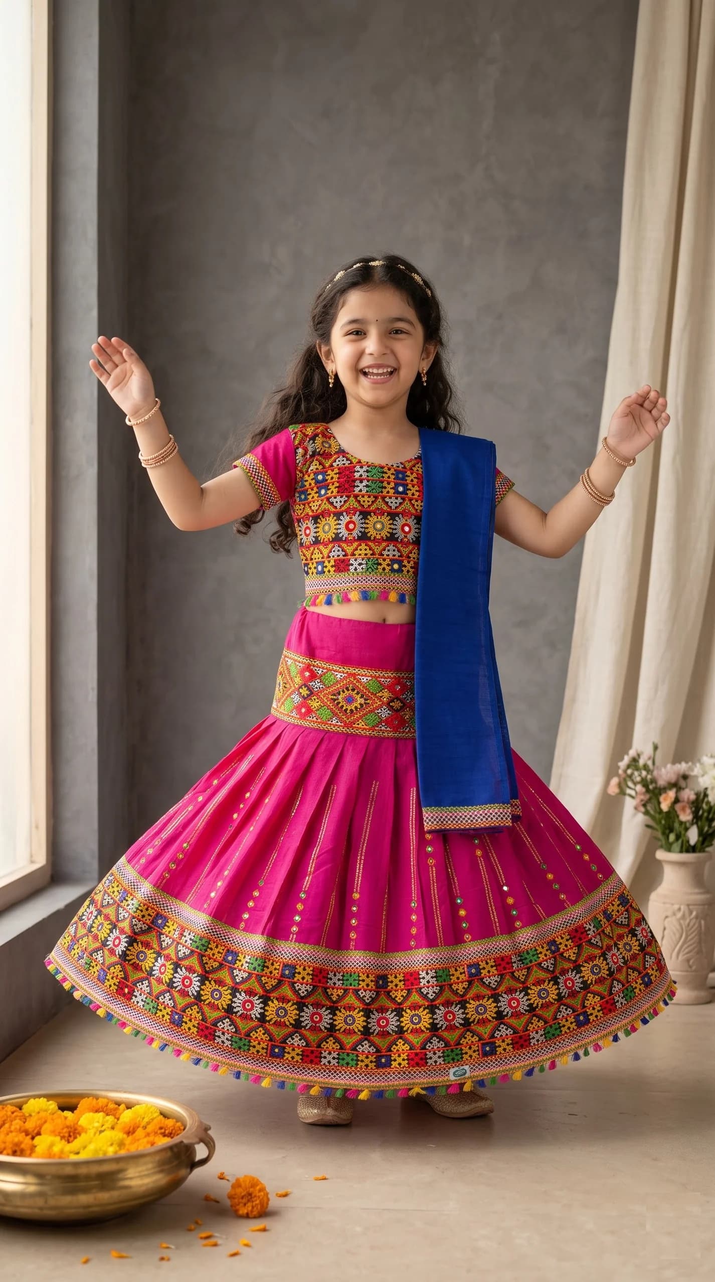 Ahhaaaa Pink Lehenga Choli for Girls - Cotton Blend Ethnic Wear for Formal/Partywear, All Season, Cotton-Blend Fabric Design May Vary 