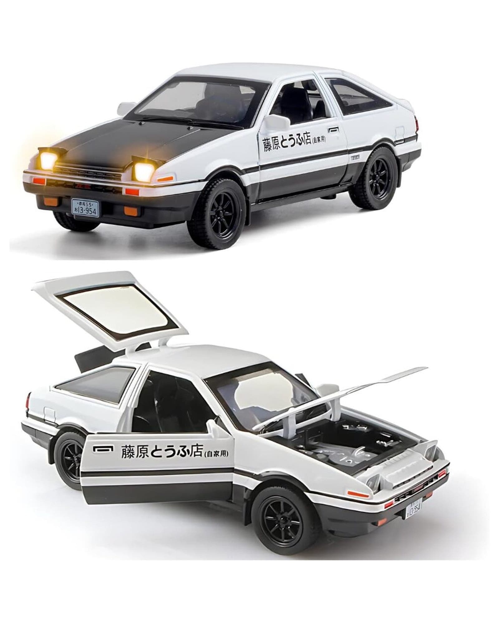 Toyota AE86 Initial Die Cast Model Car 1:32 Scale Alloy Metal Pull Back Vehicle with Opening Doors & Detail - White