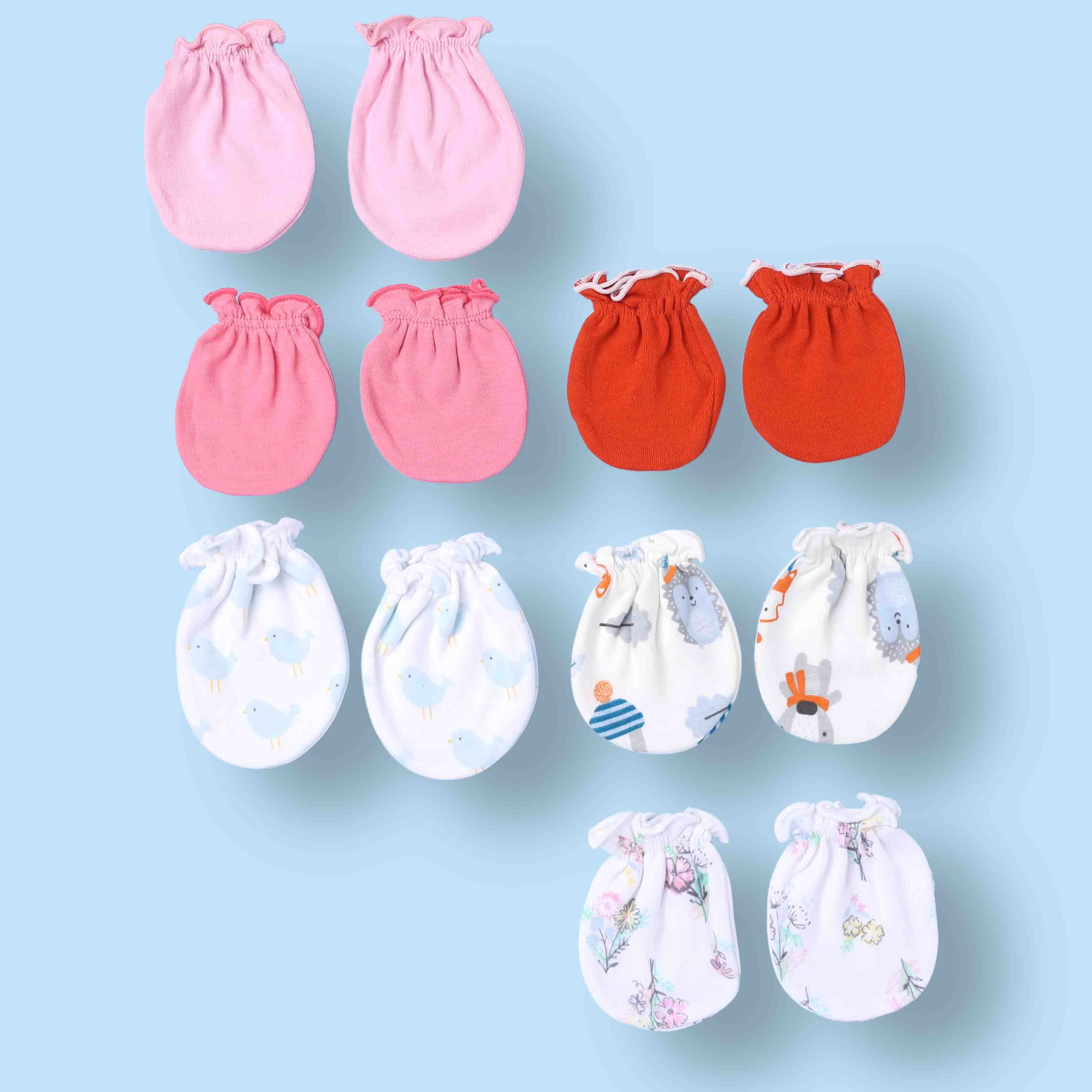Ben Benny Unisex White, Red And Pink Printed Mittens | Stylish All-Over Print Hand Warmers for Travel, Outdoor, Party & Daily Wear | Pack of 6 Pairs | Color May Vary