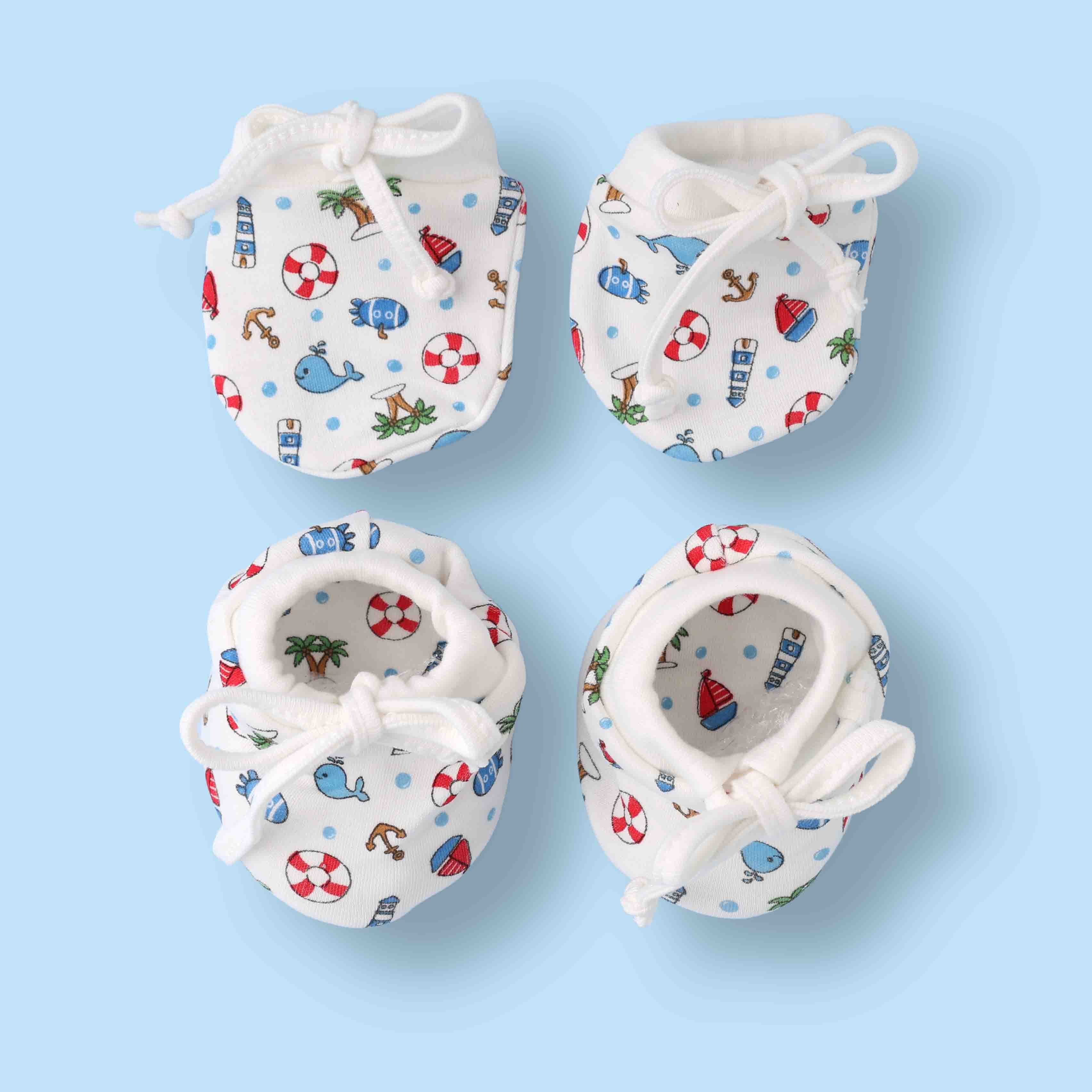 Ben Benny Unisex White All-Over Print Booties & Mittens Set | Casual, Daily & Outdoor Wear