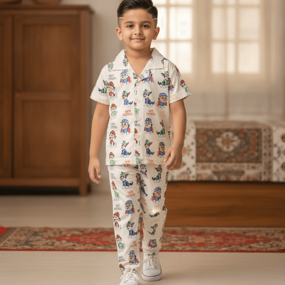 Hazelnuts Boys Cotton Paw Patrol Pyjama Set for All Season Casual Wear in White