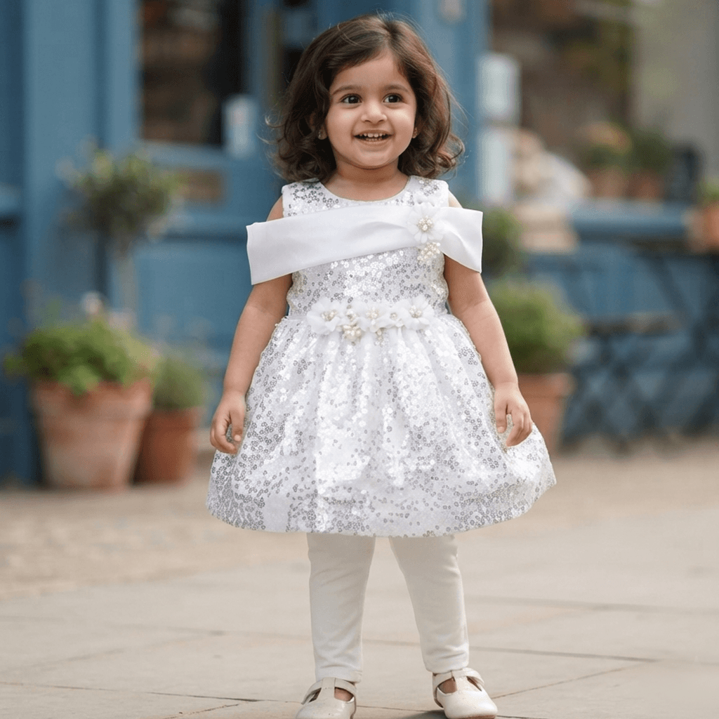 Novelle Heritage Girls' White Tulle Cold Shoulder Party Dress with Back Zipper