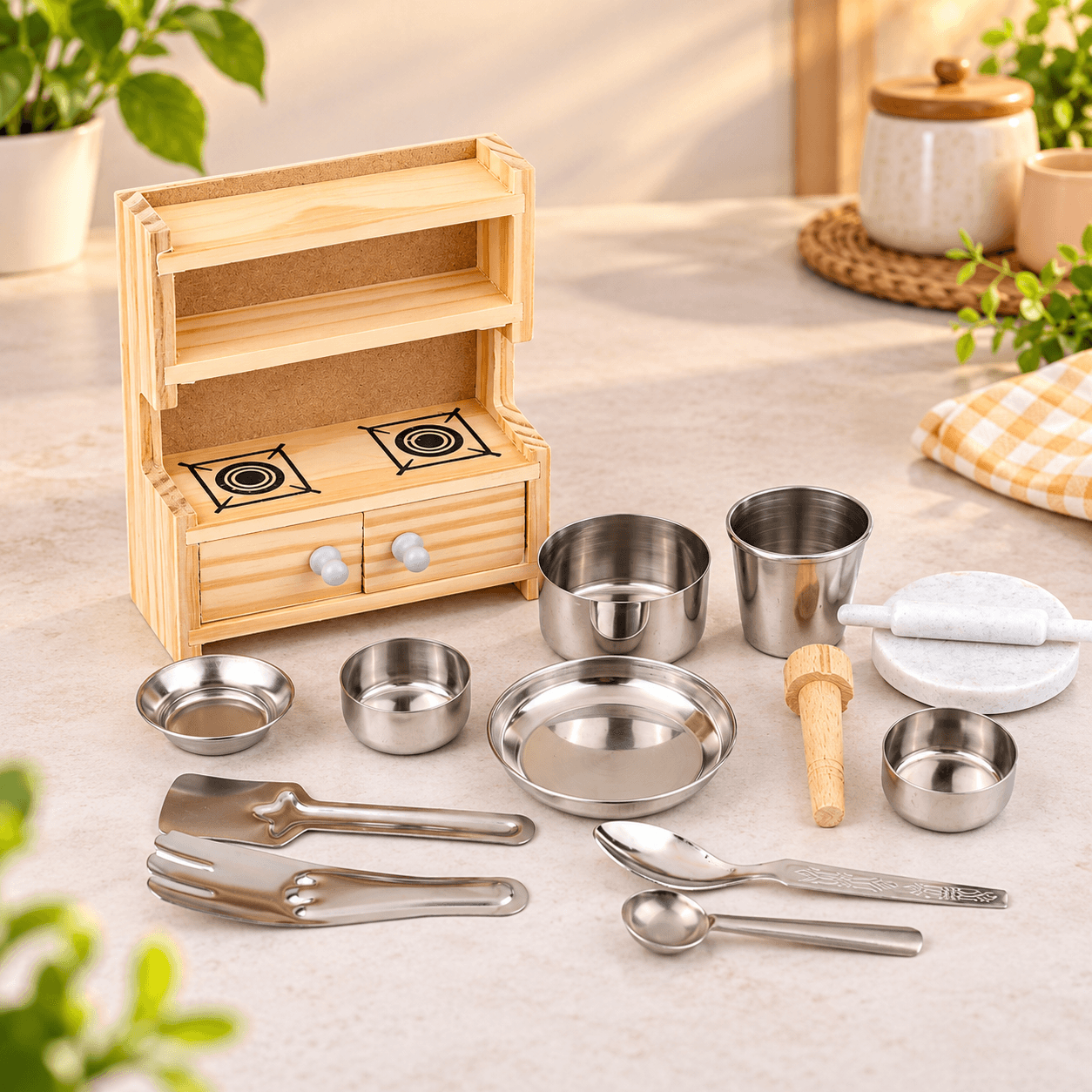 Sunny Nano-Pure Veg Fun & Durable Pretend Play Kitchen Set for Kids 3Y+