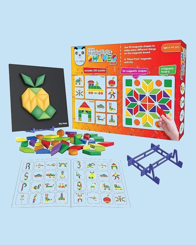 Fun Magnetic Shapes – 44 Magnets, 200 Patterns & Stand – Creative Play for Kids