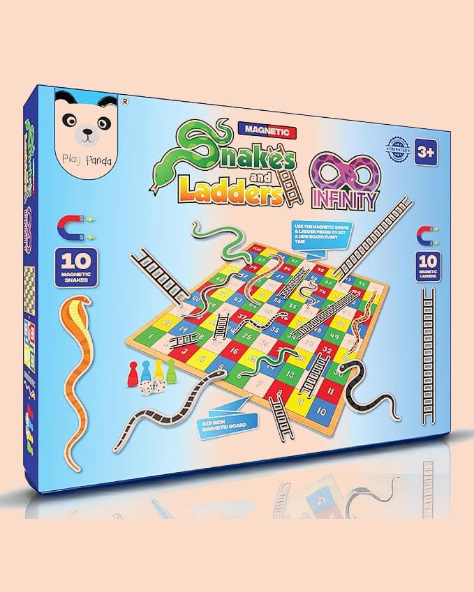 PLAY PANDA Magnetic Snakes and Ladders Infinity Big Customizable Board Game for Kids Family Indoor Game 2-4 Players 9x9 inch