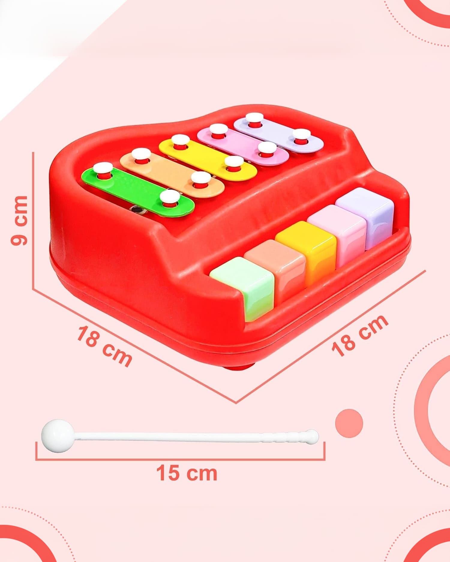 Smilebug Xylophone Toy, 3-12Y | 5-Note, Safe Plastic, Keys & Sticks, 2-in-1 Play (Color May Vary).