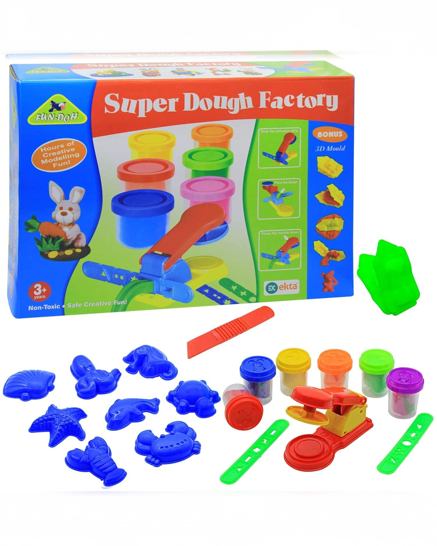 Ekta Fun-Doh Super Dough Factory Kids Playing Modelling Clay Set - Multicolor