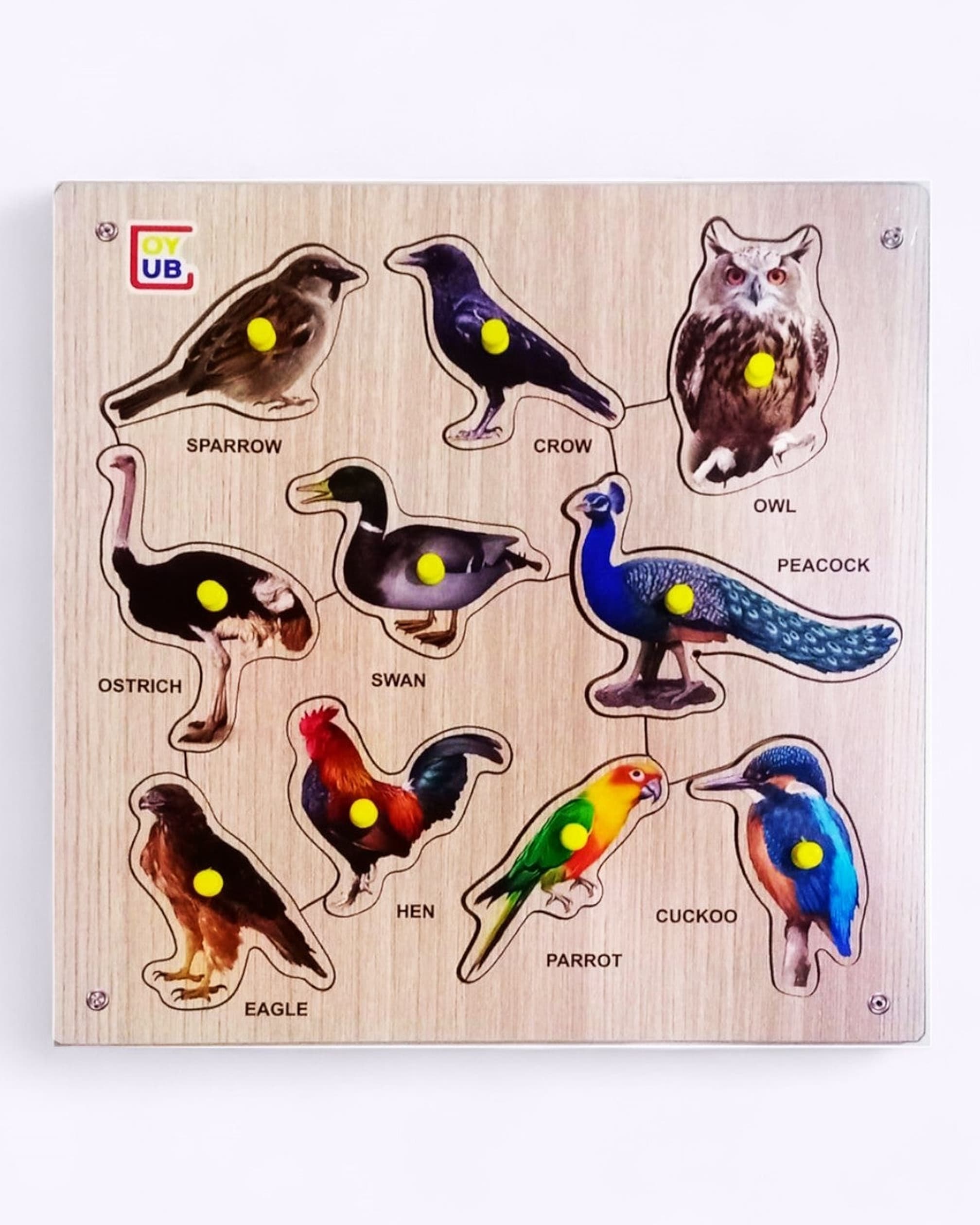 Smilebug 29 x 29 cm Wooden Bird Puzzle Board – Educational Learning Toy