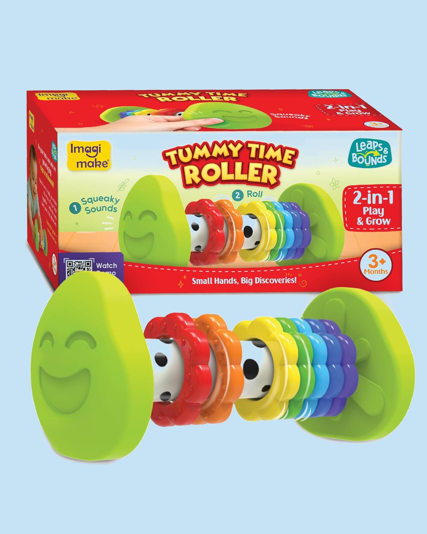 Imagimake Tummy Time Roller – Baby Toy for 3+ Months, 2-in-1 Play & Grow with Squeaky Sounds