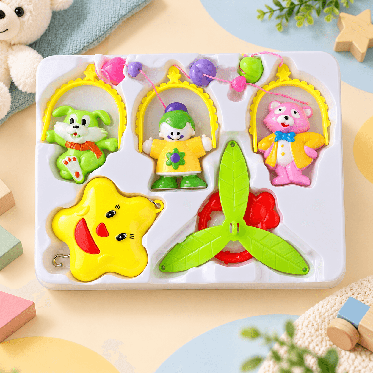 MontyMaestro Musical Cot Mobile Cradle Hanger | Newborn Baby Toy with Hanging Cartoon Rattles