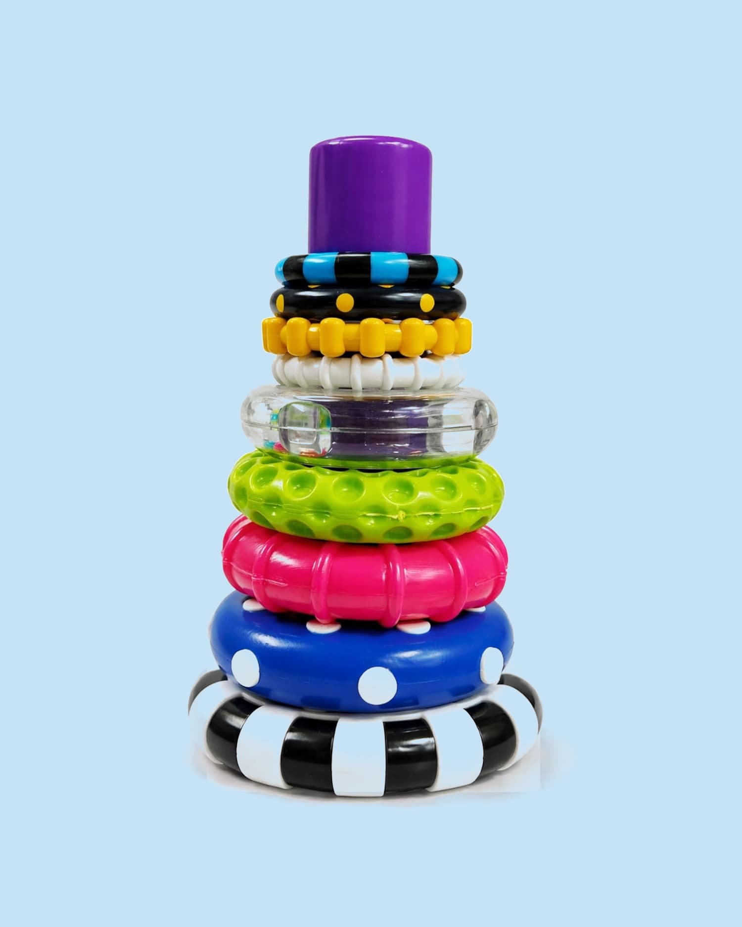 Kidology Ring Stacker Baby Toy – 8- Rings Montessori Sensory Stacking Rings with Rattle for 6+ Months, STEM Learning