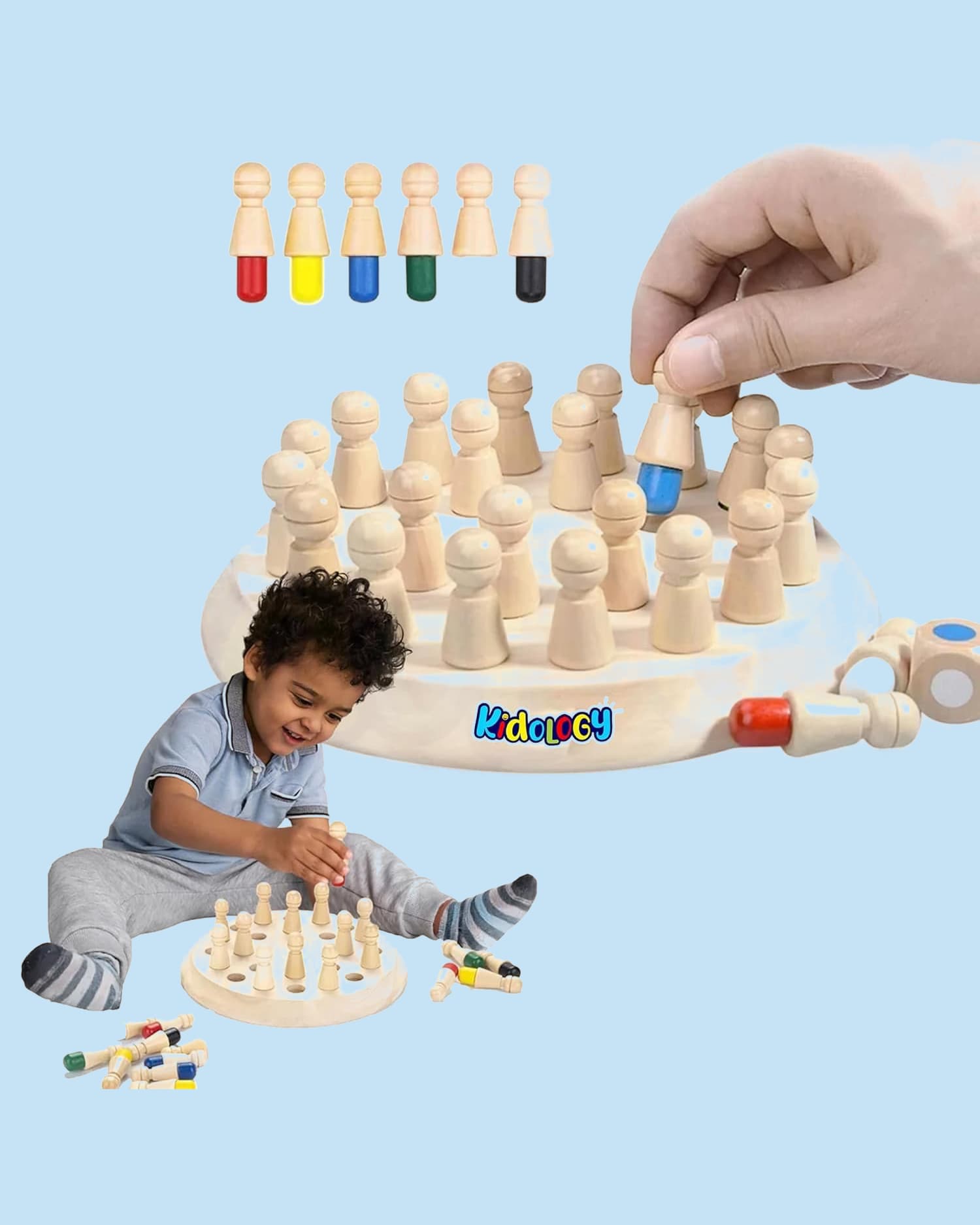 Kidology Wooden Memory Match Chess Game – Colorful Logic & Memory Brainteaser for Kids | Parent-Child Educational Toy